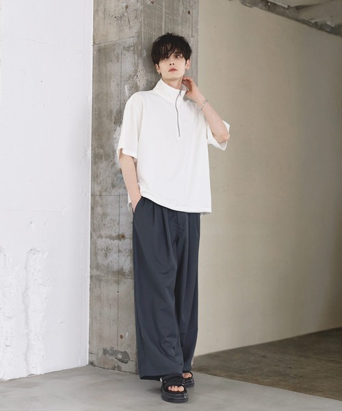 tシャツ 「26SS」梨地ハーフジップドローコードTシャツ メンズ