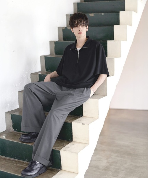 tシャツ 「26SS」梨地ハーフジップドローコードTシャツ メンズ