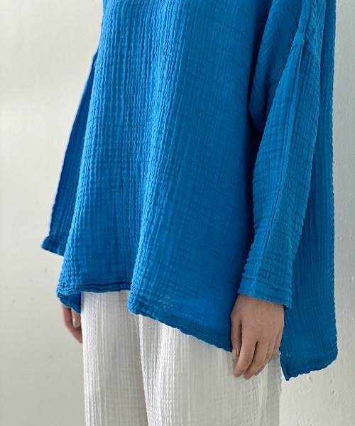 Plantation（プランテーション） 長袖ブラウス M size ブルー 
