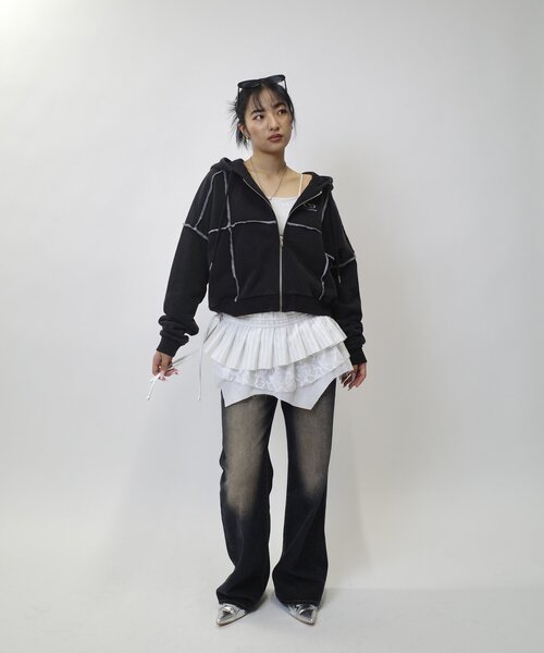 「WHO'S WHO gallery」 ジップアップパーカー FREE ライトグレー レディース_画像7