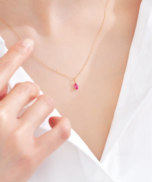 ネックレス K18 ルビー ペアシェイプ ペンダントトップ レディース メンズの画像