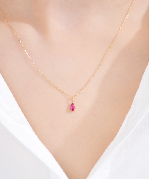 ネックレス K18 ルビー ペアシェイプ ペンダントトップ レディース メンズの画像