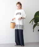 tシャツ 半袖 カレッジロゴレースドッキングT...の詳細画像1