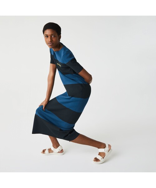 代引き手数料無料 ワンピース Lacoste L Veファットボーダーマキシドレス 絶対一番安い Www Jolimmo Ch