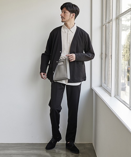 T/Rストレッチ ノーカラージャケット＆スリムイージーパンツ<セットアップ> TETE HOMME セットアップ ストレッチナイロンセットアップ