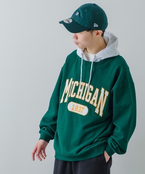 パーカー フーディ M~XL プルオーバー フェイクレイヤード COMME CA ISM パーカー ミリタリー フェイクレイヤード フード