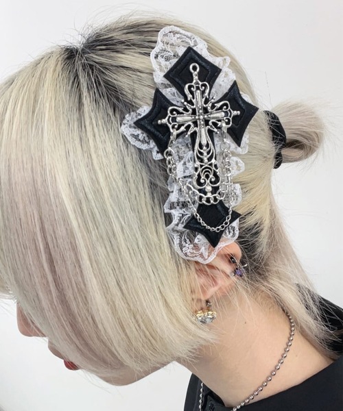 ヘアクリップ　レースとデニム　No.628 SPINNS ヘアクリップ レースクロスデザイン : ZOZOTOWN Yahoo!店