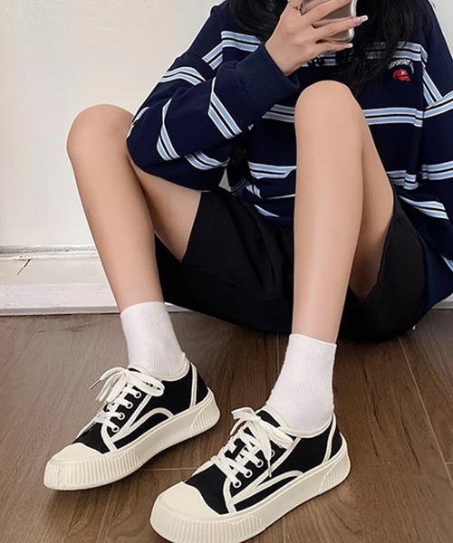 shopnikoniko スニーカー 厚底 キャンバス ダッドシューズ 韓国