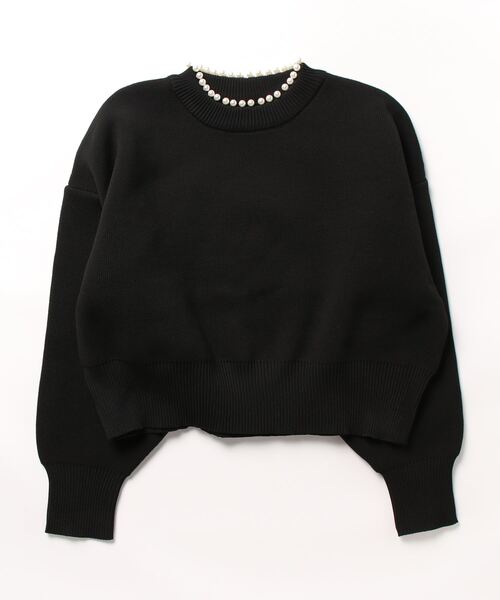 ニット セーター ポリウーリーパール付きニットプルオーバー レディース STYLEBLOCK ニット セーター ポリウーリーパール付きニットプル