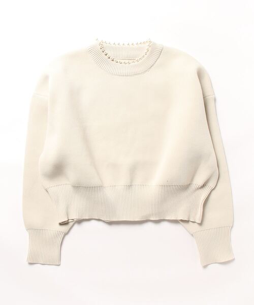 ニット セーター ポリウーリーパール付きニットプルオーバー レディース STYLEBLOCK ニット セーター ポリウーリーパール付きニットプル