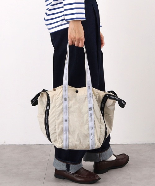 COOCO トートバッグ モノトーンロゴテープx軽量ナイロン2WAY