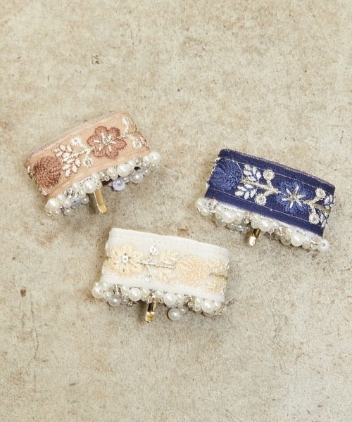 Zoule ヘアピン ゾーラ:embroidery cuff60 フラワー刺繍