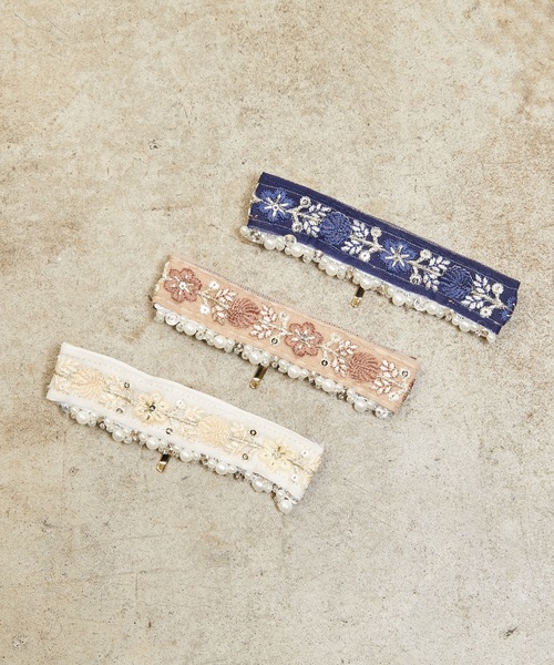 新品　ゾーラ　embroidery cuff42 ヘアーカフス　ヘアカフ　ピンク Zoule ヘアピン ゾーラ:embroidery cuff60 フラワー刺繍