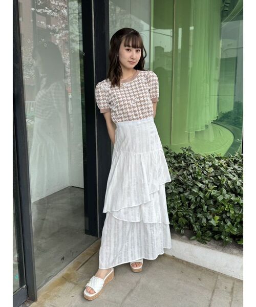 Knit260 ストライプ＆ボーダー　パフスリーブ　セーター　売れ筋商品|||ニット SLY（スライ）の「MULTI BORDER H/S HG RIB TOPS マルチボーダー