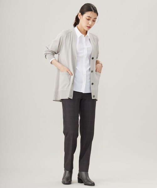 カーディガン 「洗える」SILKY RAYON STRETCH Vネック