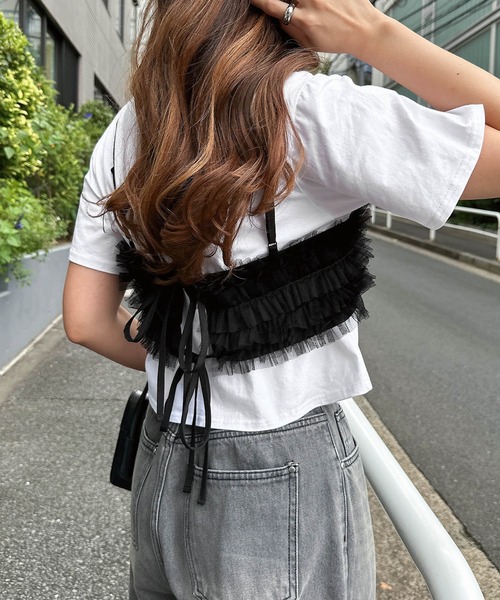 andme キャミソール チュールリボン2wayキャミソールビスチェ