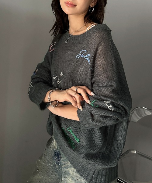 美品カシミア10% 刺繍テーラーメイド　セーター MILLION CARATS ニット セーター テープ刺繍ロゴニット