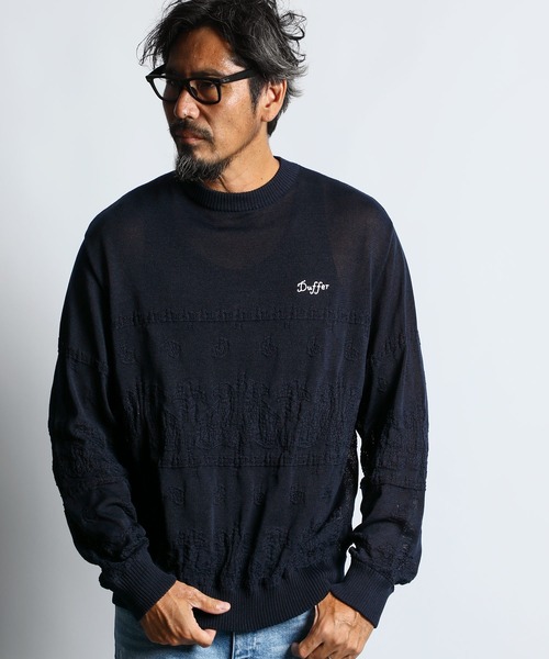 The Duffer of st.GeorgeメッシュニットカーディガングレーL セール】C/L MESH KNIT CARDIGAN：コットン/リネン メッシュ