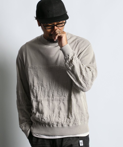 The Duffer of st.eメッシュニットカーディガングレーL MESH KNIT CARDIGAN：コットン/リネン メッシュ ニット