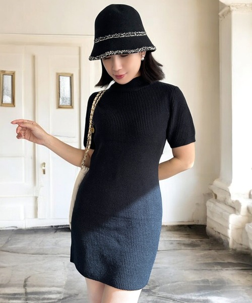 theory タートルネック 半袖 ミニワンピース ブラック theory タートルネック 半袖 ミニワンピース ブラック