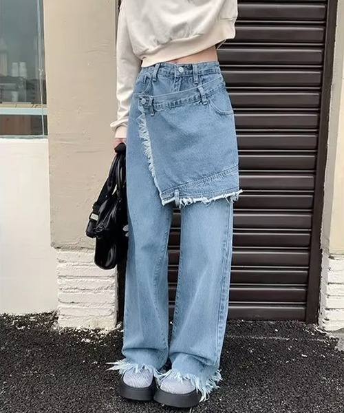 ジーンズ デニム デニムパンツ ラップスカート付デニムパンツ