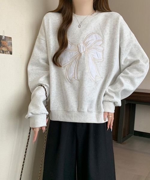 SpRay トレーナー スウェット リボンサテン刺繍スウェット