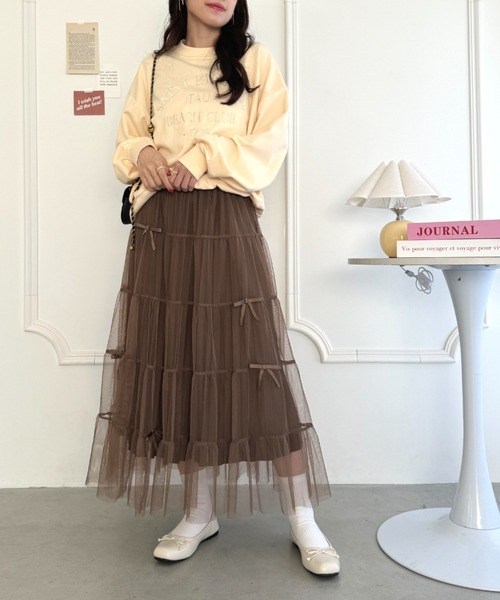 La boutique BonBon メニーリボンチュールティアードスカート La boutique Bonbon スカート メニーリボンチュールティアード