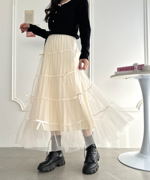 Loueme スカート メニーリボンチュールティアードスカート : ZOZOTOWN