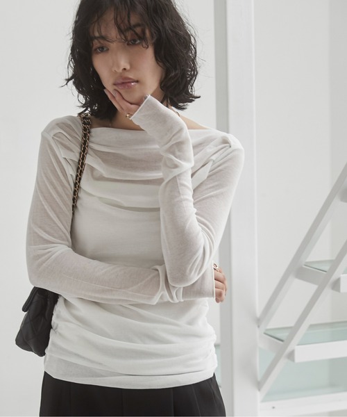 tシャツ ドレープオフショルダーカットソー レディース セール】ドレープオフショルダーカットソー（Tシャツ/カットソー