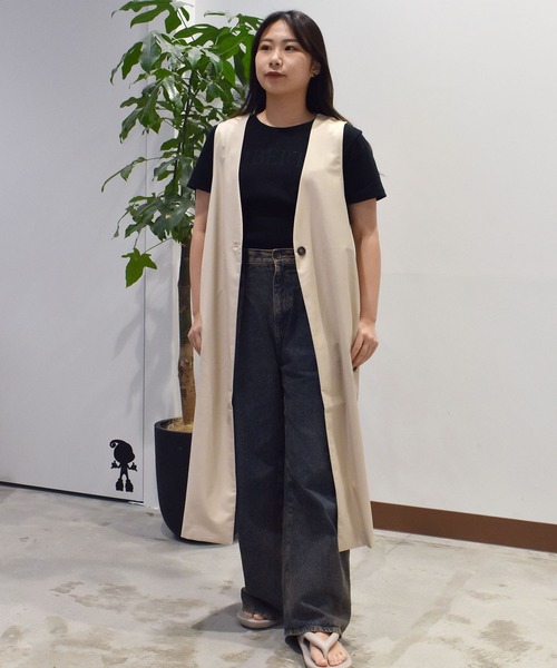 USU GALLERY 1％ ⿻ ミリタリー ロングベスト ジレ ギャザー 秋 ムラサキスポーツ（MURASAKI SPORTS） ベスト ジレ RIKKA FEMME