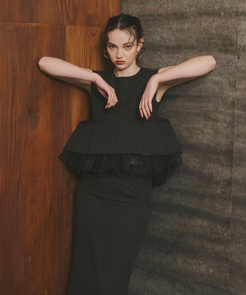 ANDRESD ドレス pinstripe peplum setup dress ピンストライプ