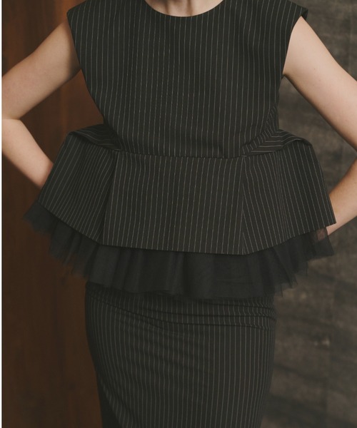 ANDRÉSD pinstripe peplum setup dress DONOBAN｜pinstripe peplum setup dress | Rakuten Fashion(楽天