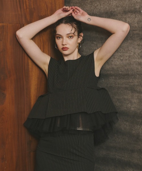 ANDRESD ドレス pinstripe peplum setup dress ピンストライプ