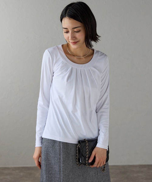 tシャツ タック切替え長袖カットソー レディース