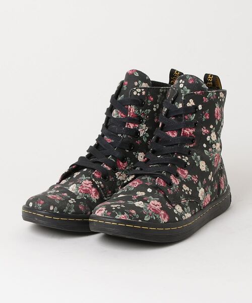 【中古】ドクターマーチン sinclair ジャングル ショートブーツ レースアップ 花柄 レザー UK6 マルチカラー Dr.Martens（ドクターマーチン） 花柄ショートブーツ - ブラック