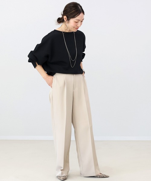 Aletta vita パンツ フロントタックセンタープレスワイドパンツ