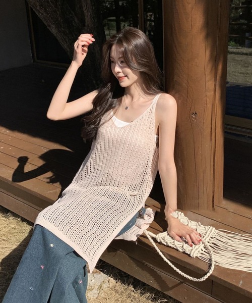 【美品】デュアリズム DUALISM *Vネックニットベスト*ノースリアイボリーライン入りプルオーバーセーター(1-2412-443)【62A52】 GEMEDA ニット セーター Vネック透け感編みベストニット