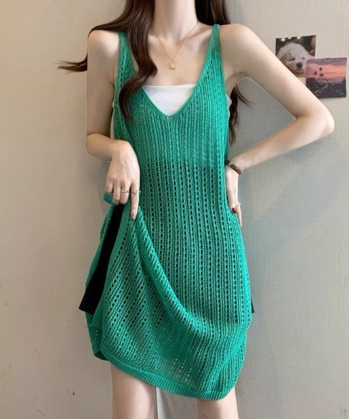 【美品】デュアリズム DUALISM *Vネックニットベスト*ノースリアイボリーライン入りプルオーバーセーター(1-2412-443)【62A52】 GEMEDA ニット セーター Vネック透け感編みベストニット