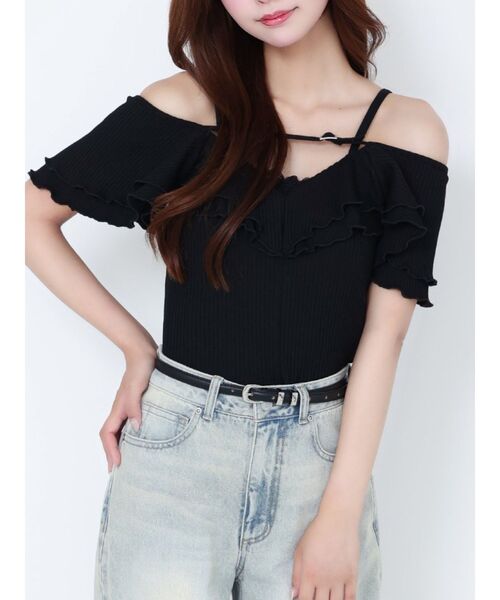 tシャツ ベルテッドラッフルフリルTOP レディース