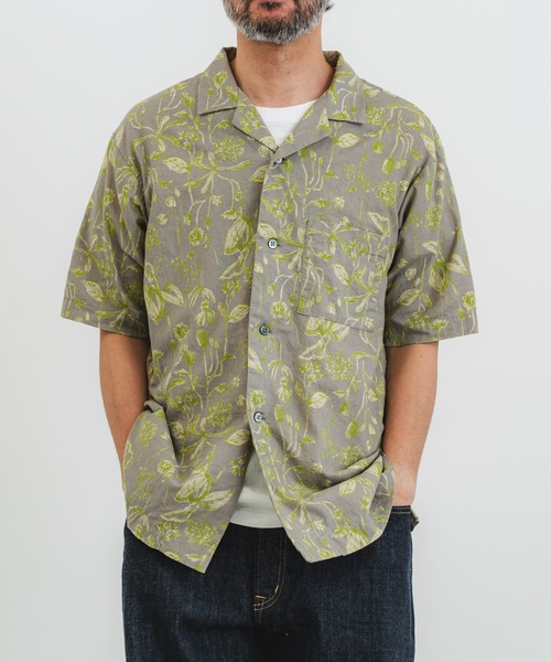 群言堂 根々 花柄 半袖 綿シャツ 綿麻クロス花柄pt半袖シャツ【MEN】 | quadro (クオドロ) 公式