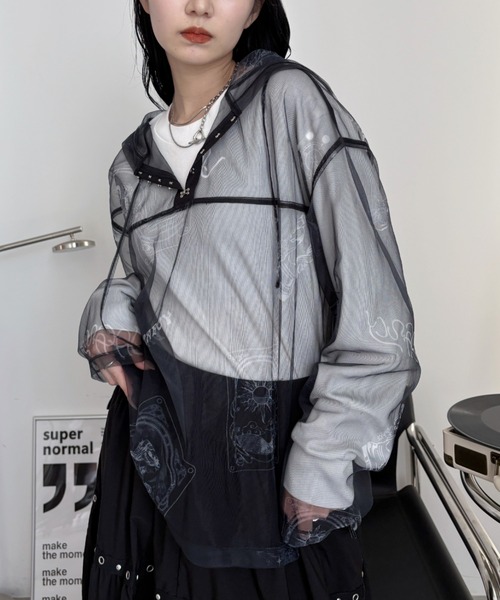 黒トップスわ様♡ tシャツ タロットカード柄フーディーシアートップス レディース