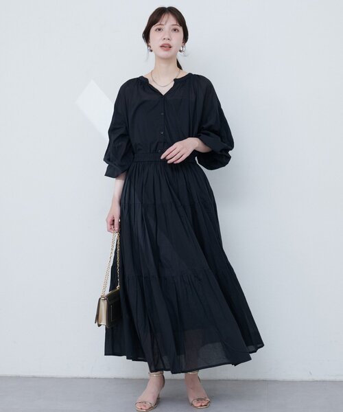 UNITED ARROWS コットンボイル ティアード フレアスカート インド製 ボイル ティアード ロング スカート