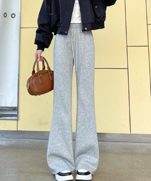スウェットパンツ ジャージ ウエストゴムスウェットフレアパンツ 美脚 