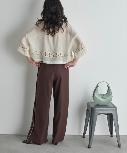 THE Yon ブラウス シャツ 半袖 クロシェアクセントクロップドハーフ
