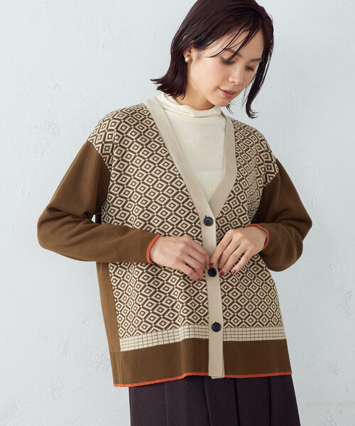 「COMME CA ISM」 ニットカーディガン LARGE ブラウン レディース