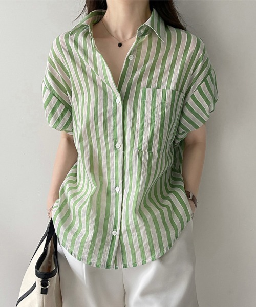 シャツ/ブラウス(半袖/袖なし) MYLAN Stripe Ruffle Blouse 全商品アイテム/トップス/シャツ・ブラウス/ストライプ｜スタイロラ