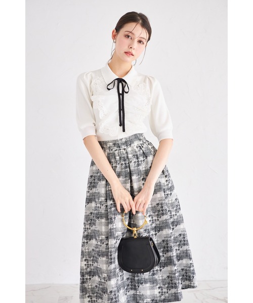 ニット セーター 襟＆リボン付きレースフリル装飾ニットプルオーバー レディース tocco closet ニット セーター 襟＆リボン付きレースフリル装飾