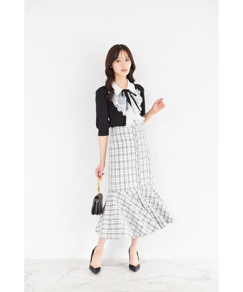 ニット セーター 襟＆リボン付きレースフリル装飾ニットプルオーバー レディース tocco closet ニット セーター 襟＆リボン付きレースフリル装飾