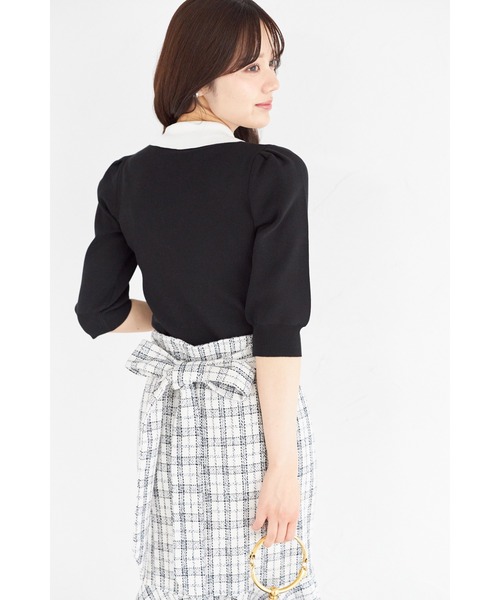 ニット セーター 襟＆リボン付きレースフリル装飾ニットプルオーバー レディース tocco closet ニット セーター 襟＆リボン付きレースフリル装飾