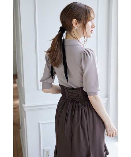 tocco closet ニット セーター 襟＆リボン付きレースフリル装飾